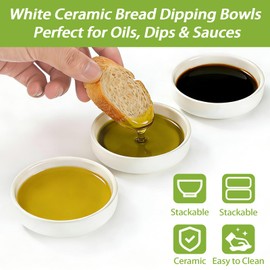 Bread Dipping Bowls Set of 3, Small Dipping Sauce Bowls, White Ceramic Sauce Dishes, Stackable, Shallow Round Bowl for Olive Oil, Dips and Sauces, Easy to Clean, Ideal for Parties and Home Use