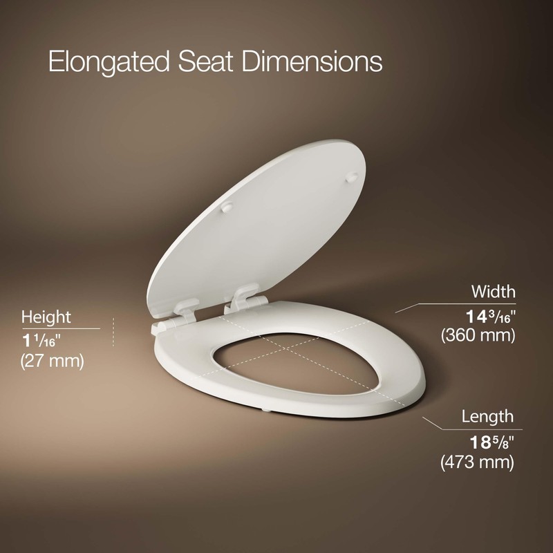 KOHLER Stonewood Quiet-Close, Elongated Toilet Seat Soft Close, Durable Wood,