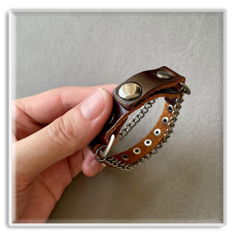 Xusamss Hip Hop Rivet Chain Leather Bracelet Alloy Star Cuff
