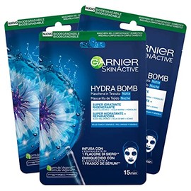 Garnier Skinective Hydra Bomb Mask Night In Super Moisturising Fabric Vegan Formula with Fiordaliso and Hyaluronic Acid with Regenerating Effect for Tired and Sensitive Skin - 3 Disposable Masks