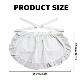 Half White Apron,Maid Waist,2 Pockets Short Frilly Waitress for Women,Suitable for Kitchen Cooking Restaurant Coffee Shop,Chef for Party Costume,Ruffle for Home Hote,Cleaning Ruffles Cute Vintage