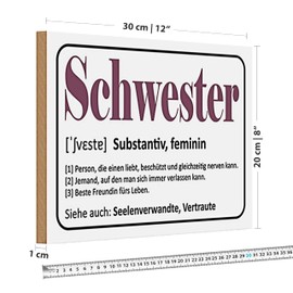 Holzschild | Schwester Definition | Geschenkidee | 20 cm x 30 cm