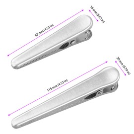 NGOSUET Pack of 30 Stainless Steel Closing Clips, Silver, 8 cm and 11.5 cm Metal Sealing Clips, Sealing Clips for Bags, Food, Coffee, Bread