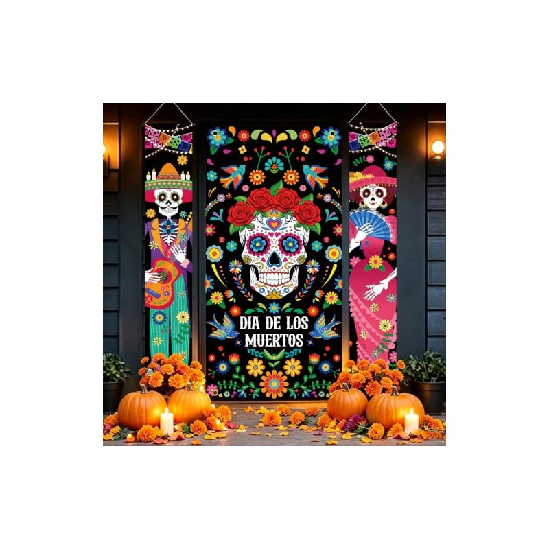 3 fundas para puerta de Día de los Muertos Dia