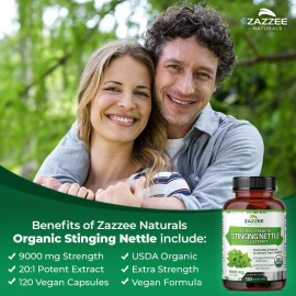 USDA Organic Stinging Nettle 20:1 Extract, 9000 mg Strength, 120 Vegan Capsules