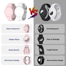R-fun Waterproof for Air Tag Bracelets [2 Pack] Compatible with Apple Air Tag Finders with Soft Silicone,Anti Lost GPS Item Finders Case Cover,White/Pink