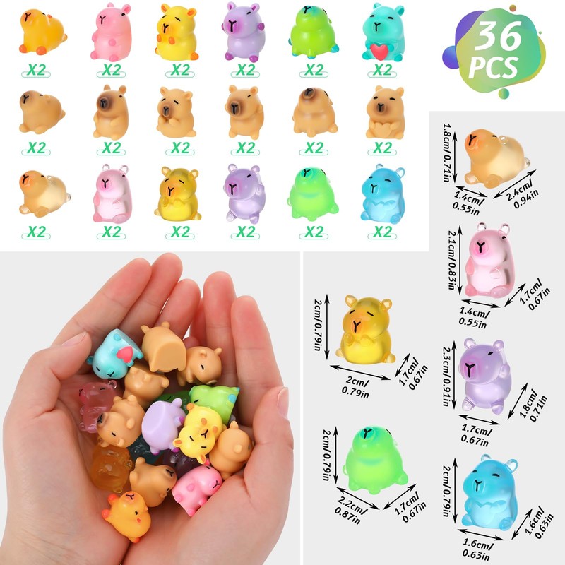 GSrenyu 36pcs Mini Resin Animals, Capybara Tiny Animal Resin Figurines,