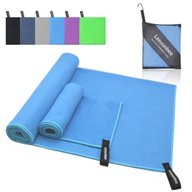 Leeyunbee Mikrofaser Handtuch 2er Set - 160 x 80 cm Badetuch Groß + 80 x 40 cm Klein Handtuch, Schnelltrocknend Sporthandtuch, Kompakt Microfaser Handtücher, als Reisehandtuch, Strandtuch (Blau)