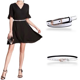 Women's Belts Skinny Patent Leather Belts Slim Reversible Waistband Twist To Convert Worn On Both Sides Gold Buckle, Off-White, For Waist 28"- 34", Women Size S-M, 4-6