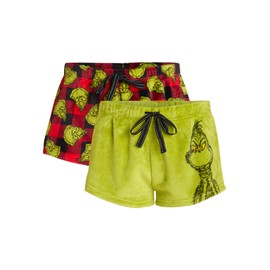 Dr. Seuss The Grinch Womens Velour Pajama Shorts, 2-Pack, 3X