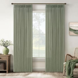 Sage Green Linen Curtains 84 Inches Long for Living Room Dining Pinch Pleated Boho Farmhouse Curtain Hooks Rings Back Tab Bedroom Window Drapes 84 Inch Length 50 Inch Width Sliding Door 2 Panels Set