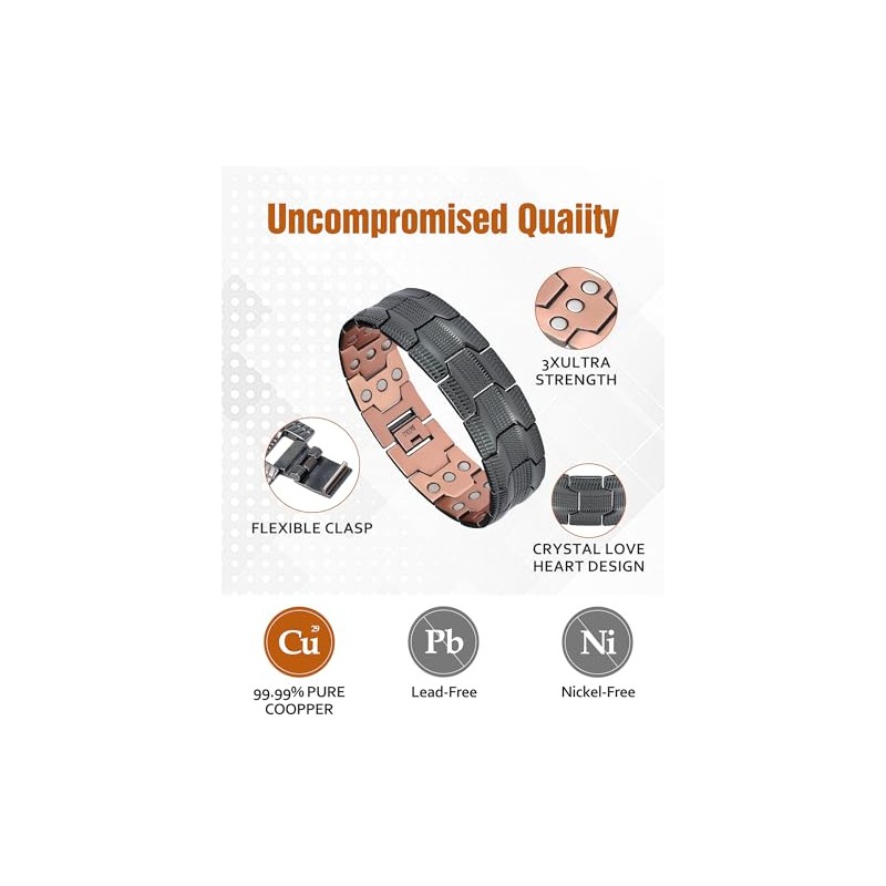 Jecanori Jecanori 3X Lymph Drainage Copper Magnetic Bracelet for Men,
