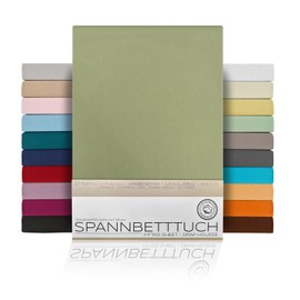 BEAUTEX Cotton Fitted Sheet, Premium Jersey Fabric, 160 g/m², Choice of Size and Colour (Standard, 90 x 200 x 30 cm, Olive Green)