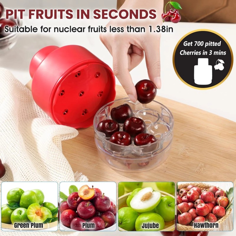SCHVUBENR 7-IN-1 Large Cherry Pitter Tool - Portable Cherry Corer