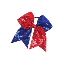Christmas Cheer Bows Girls Glitter Sequin Bowknot Christmas Ponytail Holder Jumbo Bow BBG84 (E0-Blule Red)