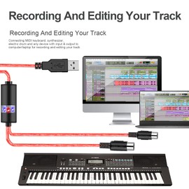 USB MIDI Cable-Upgrade Professional MIDI to USB in-Out Cable Adapter Converter Connect Piano Keyboard to PC/Laptop for Editing&Recording 2M(6.5FT) (Red)
