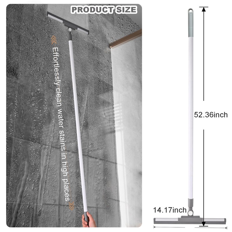 Xifando Floor Squeegee Broom - 52" Long Handle Rubber Scrubber