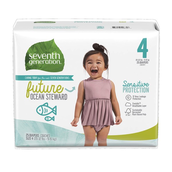 Seventh Generation Baby Diapers, Sensitive Protection, Size 4, 25 Count