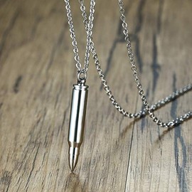 Bullet Memorial Keepsake Pendant Stainless Steel Cremation Ashes Urn Necklace Capsule Funeral Casket Urn Pendant Keepsakes for Men Women (Silver)