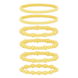 PIPITREE 6Pcs Gold Beaded Bracelet for Women,14K Gold Plated Bead Bracelet Stretchable Elastic Hypoallergenic Stackable Bracelet Trendy Gold Jewelry
