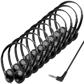Wensdo Bulk Headphones Earphones 10 Pack for School Classroom, Wholesale Class Set Wired Headphones with 3.5 mm Jack for Kids Students Children and Adult (Black)