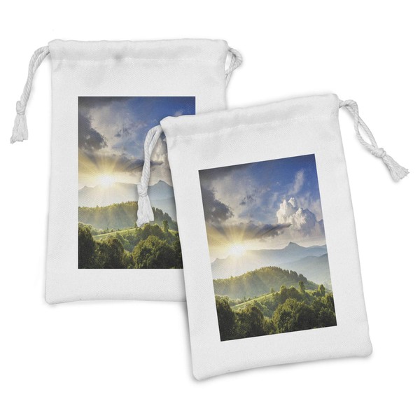 Ambesonne Nature Fabric Pouch Set of 2, Rising Sun Clouds