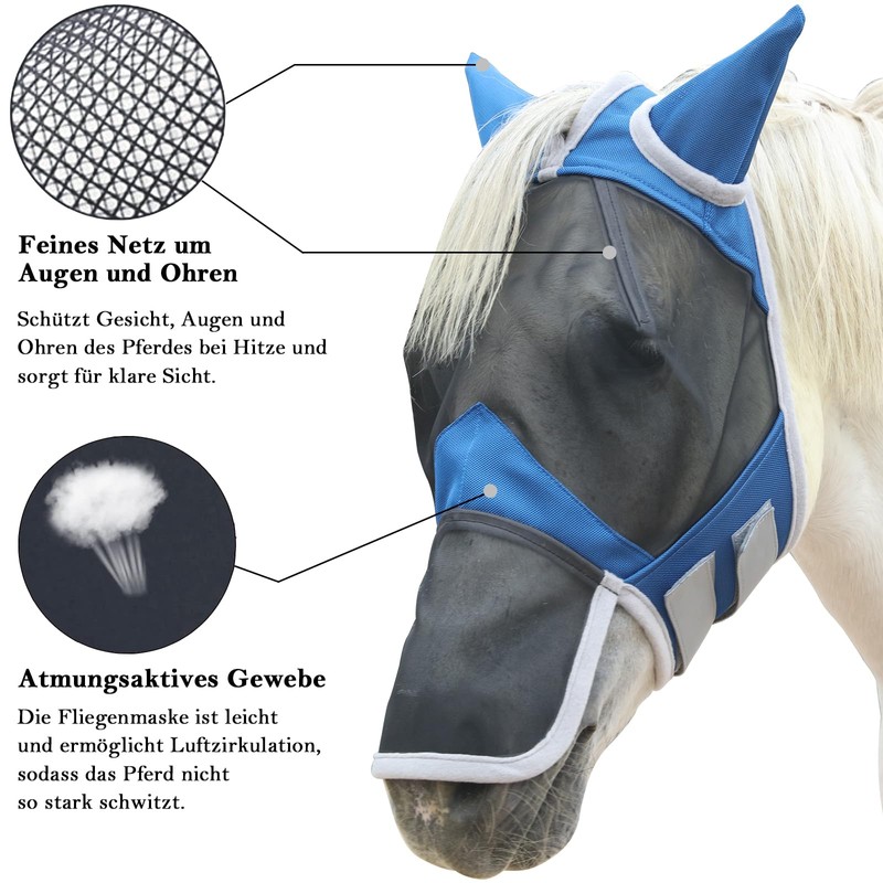Gallopoff Fly Mask Horse, Horse Mask with Ears and Nose