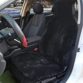 Champlus Automotive Sheepskin Seat Cover, Genuine Australian Sheep Skin, Universal Fit & Airbag Compatible, 1pc, Black