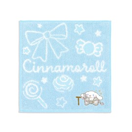 Towel Museum Sanrio Big Ribbon Cinnamon Roll Towel Handkerchief BT Blue Initial T 28-2030070 Approx. 9.8 x 9.8 inches (25 x 25 cm)