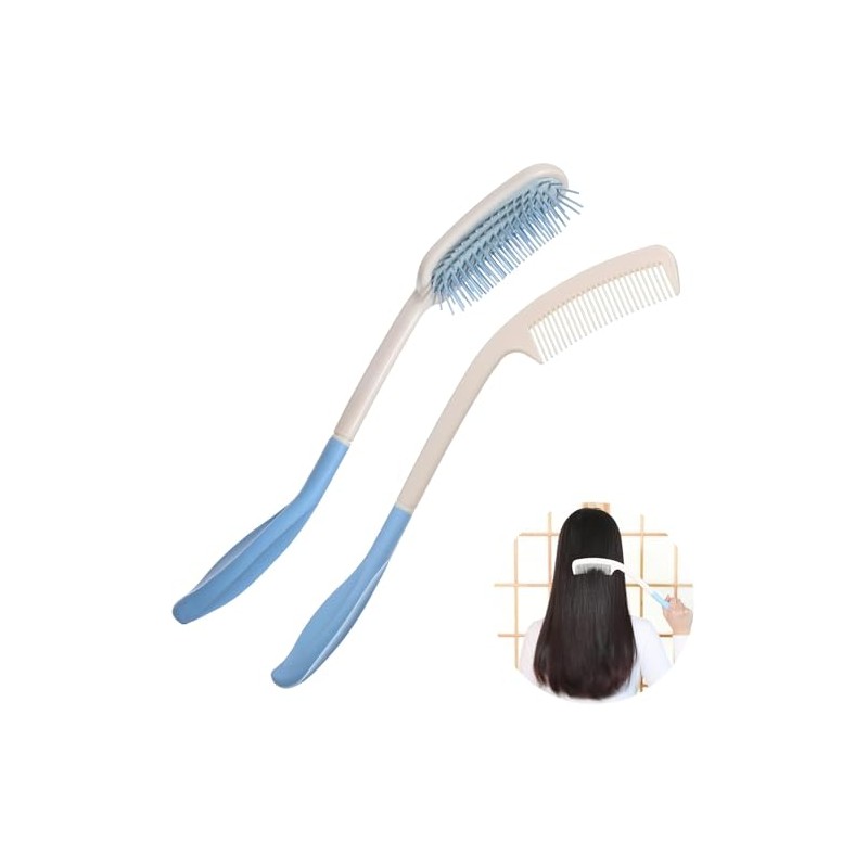 Long Reach Hair Combs, Set of 2, Blue and White