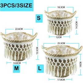 3 Pieces Seagrass Basket, Woven Flowers Basket Indoor and Outdoor, Natural Planter for Garden Wall Decorations