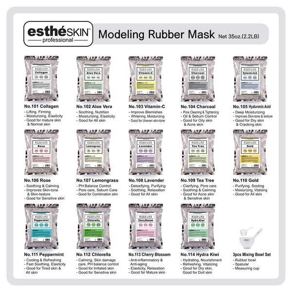 estheSKIN Peel Off Type Modeling Mask Powder for Facial, Skin Care, Professional Size, 35oz (2.2Pound) 1kg, 1 pack with 3pcs Mixing Bowl Set (105.Hyaluronic Acid)