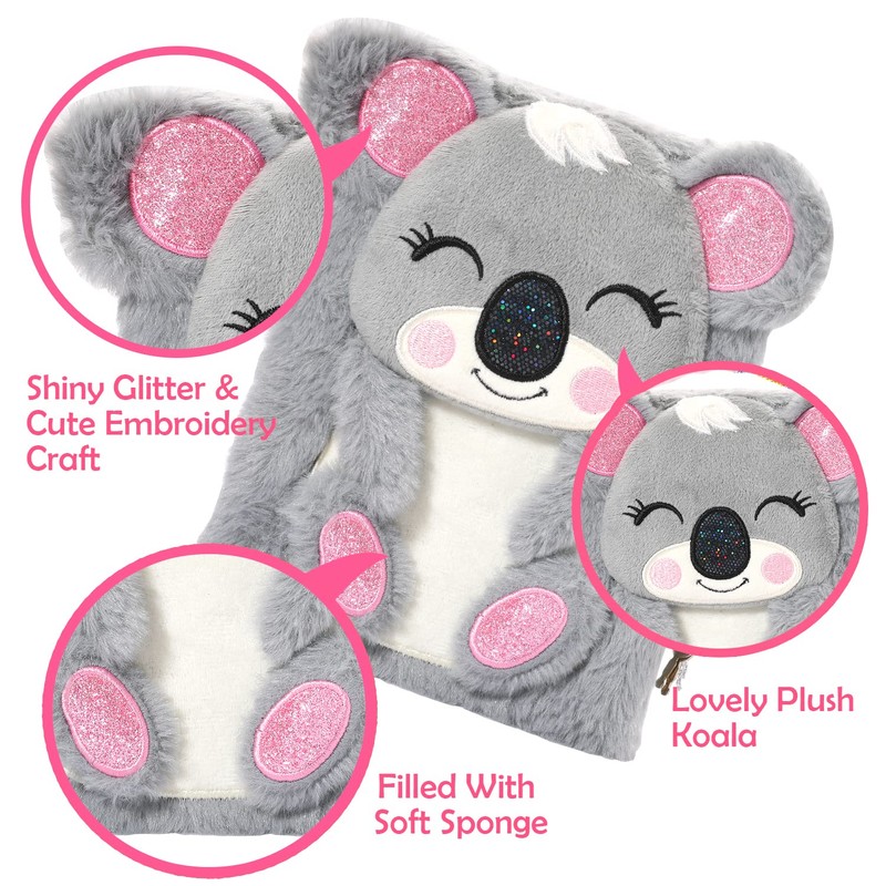 PinkSheep Koala Diary with Lock and Keys, Plush Koala Journal