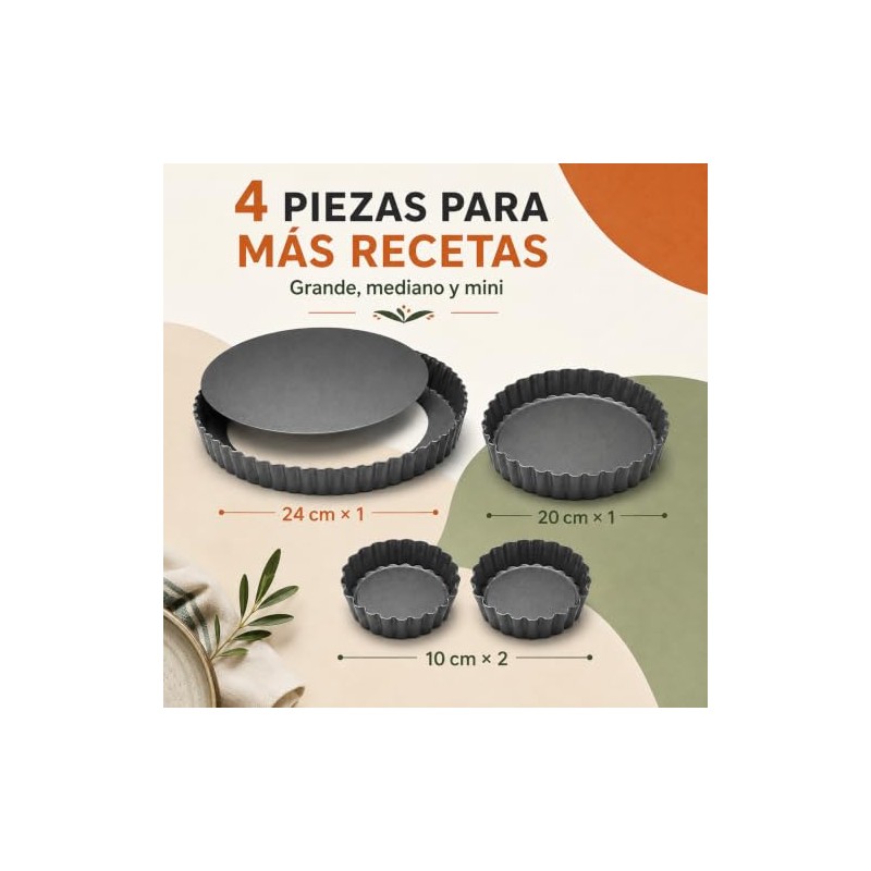 4 Pcs Moldes Desmontable Para Hornear Tartas Pan Pasteles