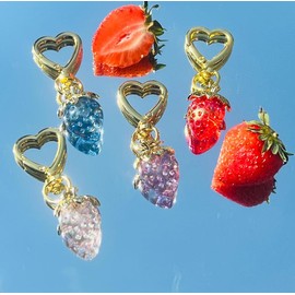 Beautiful Strawberry Heart Keychain Bag Charm - Color: Pink Cream, Metal: Gold