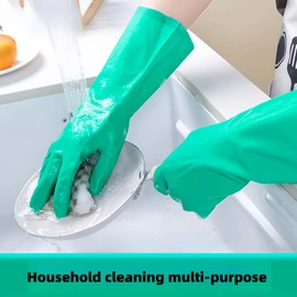 JINGLIKANG Guantes de nitrilo de goma para mujer, pequeños, reutilizables, para lavar platos, guantes de trabajo, 2 pares, cómodos (nitrilo, 2 pares, blanco + verde, S)