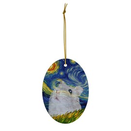Whimsical Night Sky Djungarian Hamster Christmas Ornament White Oval Ceramic - Impressionist Pet Portrait Memorial Keepsake Gifts for Hamster Lovers