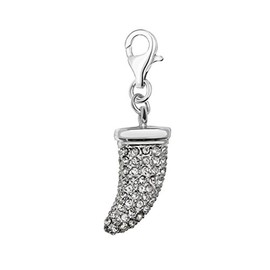 Quiges 3D Tooth Clip On Charm Pendant with Cubic Zirconia Silver Plated Women's Jewellery