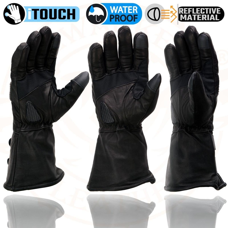 Milwaukee Leather MG7550 Men's Black Cowhide Leather Gauntlet Motorcycle Hand