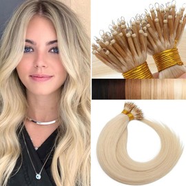 18 inch SEGO Nano Ring Beads Hair Extensions Real Human Hair [1g*50Strands] #613 Bleach Blonde Micro Loop Nano Tip Remy Hair Straight (50g)