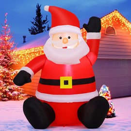 COMIN 4 FT Christmas Inflatable Santa Claus Sitting Blow UP Yard Decorations for Xmas Garden Lawn Decor