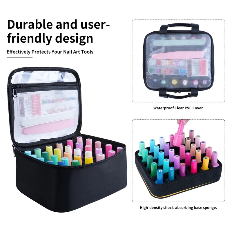 YAHOURWAT Nail Polish Organizer Case Holds 30 Bottles(15ml-0.5 fl.oz)
