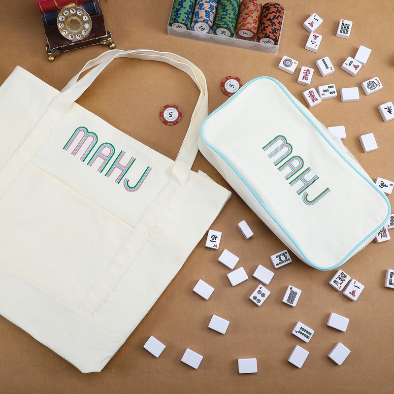 SilTriangle 2 Pcs Embroidered Mahjong Canvas Tote (large & Extra