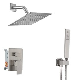 Heable Brushed Nickel Shower System with 8'' Rainfall Shower Head, Handheld Shower head, Bathroom Luxury Rain Mixer Shower Combo Set Wall Mounted Shower Faucet Rough-in Valve and Trim Kit