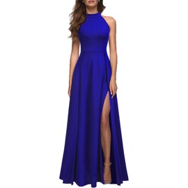 MUSHARE Women's Halter Neck Sexy Split Cocktail Party Maxi Long Formal Dress Royal Blue