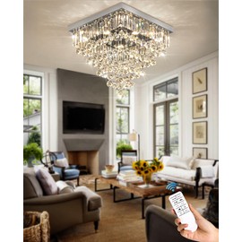Modern 20'' LED Square Ceiling Light Fixture, Flush Mount Crystal Ceiling Light Fixture for Dining Room Living Room Bedroom Hallway