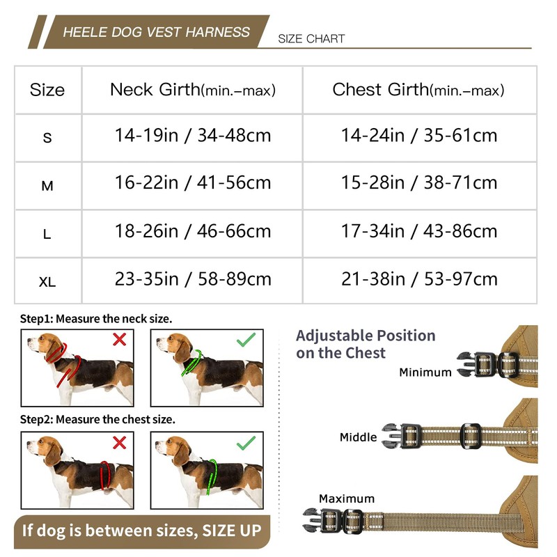 HEELE Dog Harness for Large Dogs, Release at Neck, Front/Back