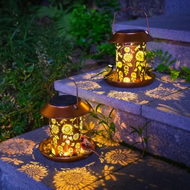 2pack Solar Bird Feeders Outdoors Hanging Metal Bird Feeder Chewproof Waterproof Dragonfly Lantern Bird Feeder Decorative Garden, Patio, Landscape, Gifts for Women Bird Lovers
