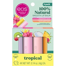 eos FlavorLab Super Soft Shea Lip Balm Sticks - Totally Tropical Variety Pack Lip Moisturizer 24 Hour Hydration Gluten Free Lip Care4 Pack
