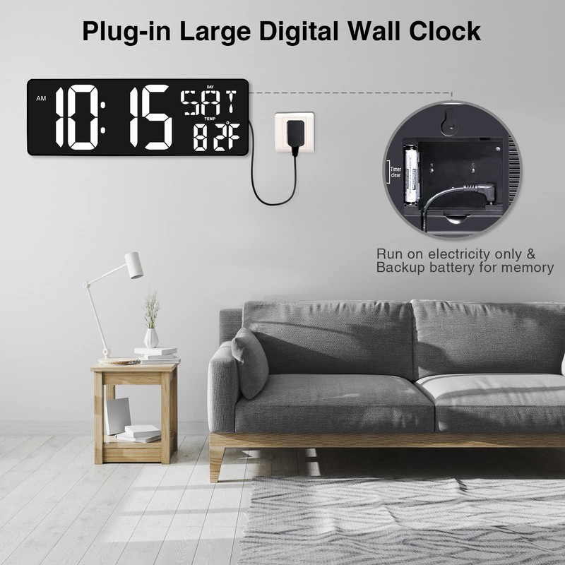 XREXS Large Digital Wall Clock with Remote Control, 16.5 Inch